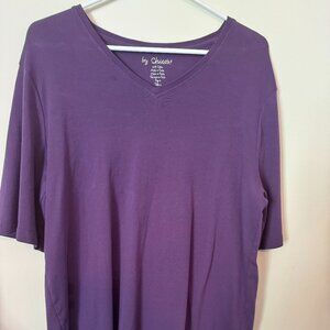 Women's Plum t-shirt, CHICO, Size 3, 100% cotton, short sleeved, V-neck